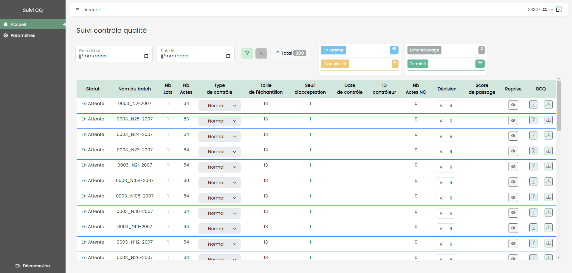 Monitoring quality control