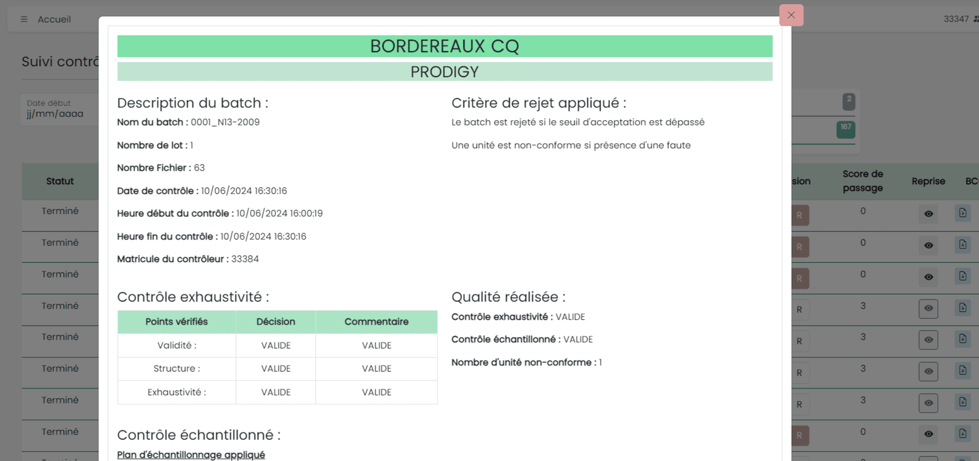 Monitoring quality control